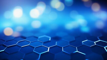 Blue hexagonal background, bokeh, honeycomb, blurred hex background, light with hexagonal shaped, blurry light, blurry background colorful, night lights, city lights, haze, depth of field 