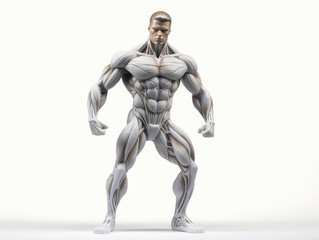 bodybuilder model in muscular pose at White background. Illustration of Dummy figure anatomical athlete. 