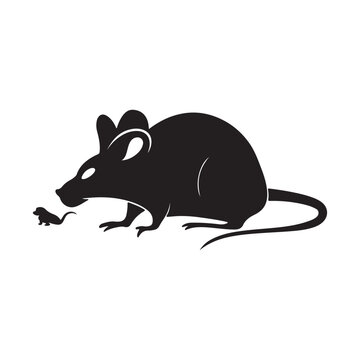 A black silhouette Rat and mouse set, Clipart on a white Background, Simple and Clean design, simplistic