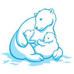 Polar Bear Mother and Cubs Vector Design
