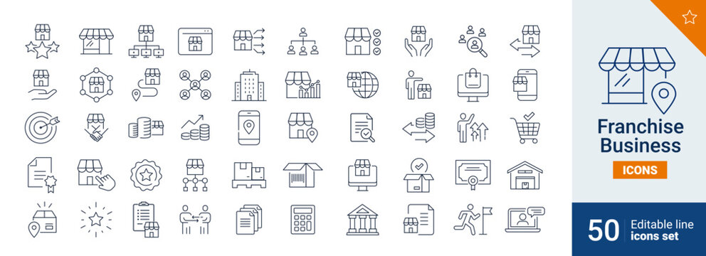 Franchise icons Pixel perfect. Business, shop, system, ....