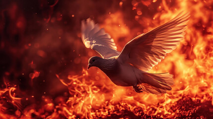Spirit dove in flame. Pentecost Sunday,