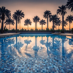 Fototapeta na wymiar beautiful swimming pool at twilight