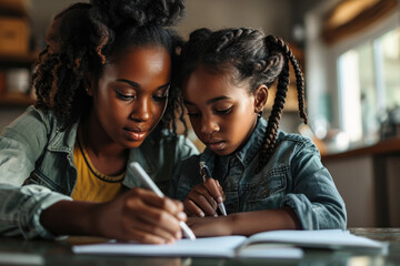 Mother Assisting Daughter with Schoolwork