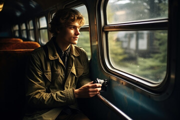 A Young Artist's on Train with an Old-School Camera