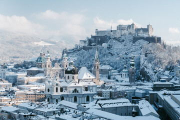 Historic city of Salzburg in winter, Salzburg Land, Austria