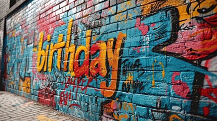 Graffiti Birthday: A graffiti-style mural with bold and bright colors spelling out birthday wishes and messages. simple cartoon happy birthday background with the inscription "happy birthday" on it
