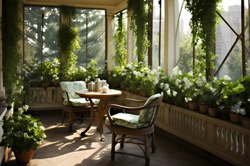 A veranda with a small herb garden, filling the air with the delightful scents of fresh basil and mint.