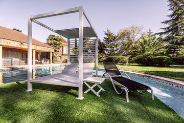 Outdoor swimming pool of a luxury single-family residential home
