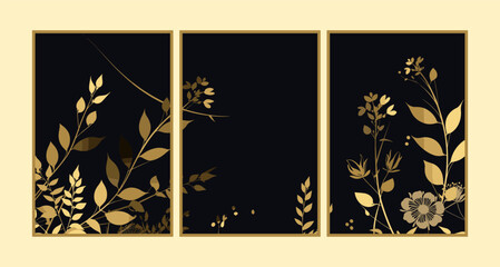 Botanical black and gold background vector template