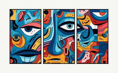 Abstract face posters in boho and contemporary style . Abstract face background for banner, card, textile, cover