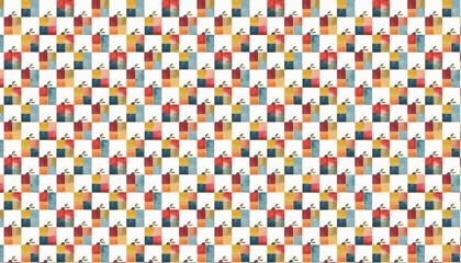 Fototapeta premium retro pop hand drawn watercolor, seamless pattern for valentine's day, vector graphic resources, 16:9 widescreen wallpaper / backdrop,