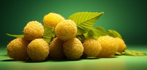 A bunch of golden raspberries, side view, realistic with Agfa Vista 400 film effect, on a light...