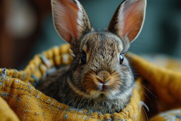 picture of fluffy easter rabbit and eggs