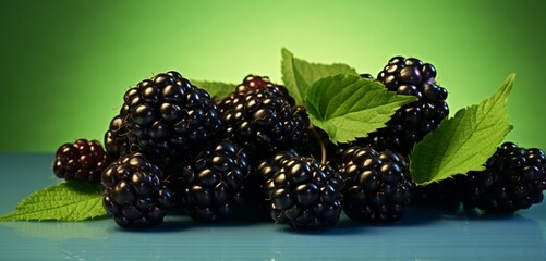 A cluster of marionberries, side view, captured realistically with Agfa Vista 400 effect, on a...