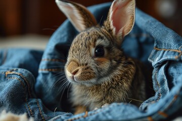 Naklejka premium picture of fluffy easter rabbit and eggs
