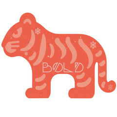 Red vector tiger Icon inspired by minimalist Scandinavian wooden toy style, part of Chinese Zodiac Icon Set in Swedish folk art style.