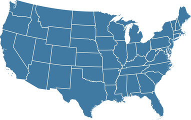 Map of the United States of America on a transparent background.