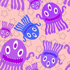 Cartoon monsters seamless octopus aliens pattern for wrapping paper and kids clothes print and fabrics