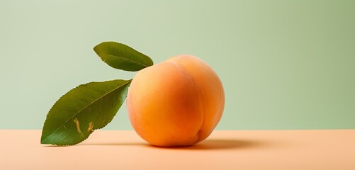 A plump apricot, side-angle, realistic Agfa Vista 400 look, against a light green backdrop, with...