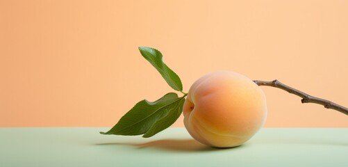 A plump apricot, side-angle, realistic Agfa Vista 400 look, against a light green backdrop, with...