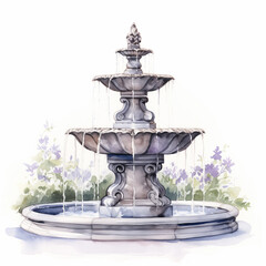 A simple classic watercolor fountain illustration