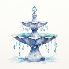 A simple watercolor fountain illustration decorated with gems