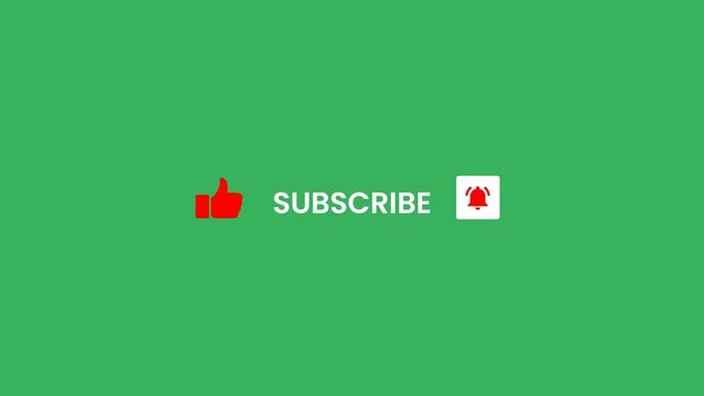 youtube subscribe button on green screen, like, bell icon lower third animation	