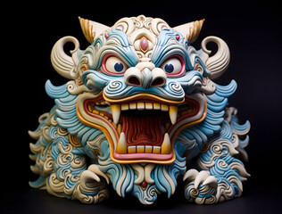 3D Chinese dragon lion statue on light background. Chinese new year concept. 3D rendering