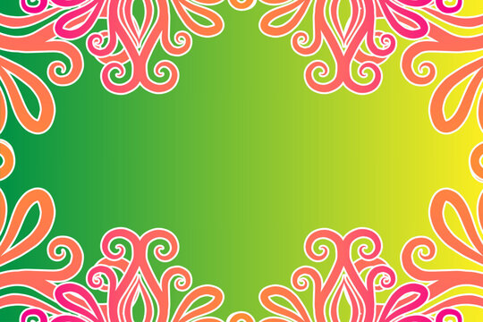Luxurious frame vector design with aesthetic batik ethnic dayak flowers line art pattern