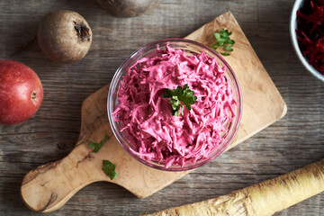 Beetroot salad with sour cream and horseradish