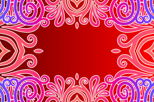 Luxurious frame vector design with aesthetic batik ethnic dayak flowers line art pattern
