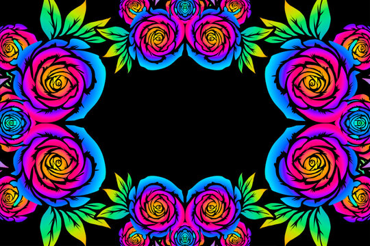 Beautiful red rose roses flowers frame art pattern design background for wedding invitation