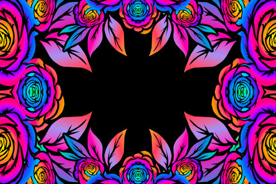 Beautiful red rose roses flowers frame art pattern design background for wedding invitation