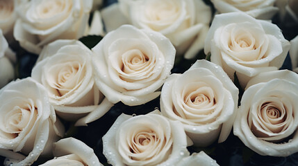 Pure, Pristine White Roses Budding Open, Closeup