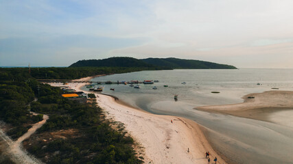 Ilha do Mel - Paraná. Aerial view of the Conchas lighthouse and beaches of Ilha do Mel