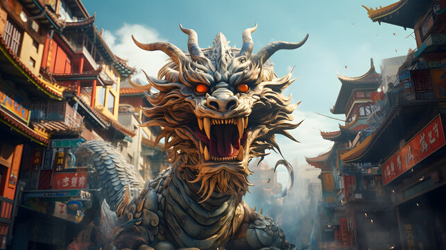 Dragon statue in the forbidden city, beijing. Chinese new year festival on blue sky background. chinese dragon zodiac