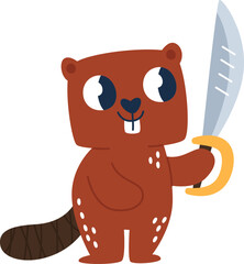 Beaver Pirate Character With Sword