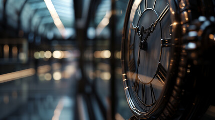 Detailed close up of an analog metal clock to represent time management