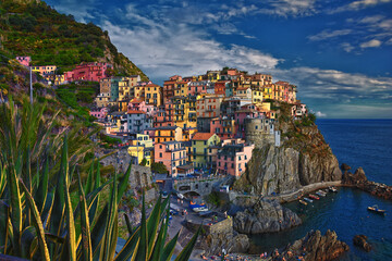 Cinque Terre views from hiking trails of seaside villages on the Italian Riviera coastline....
