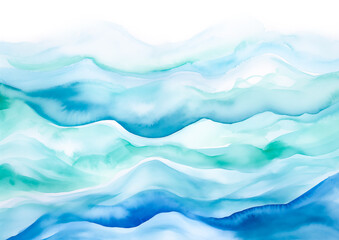 Ocean water wave copy space for text. Blue, teal, turquoise happy ripples cartoon wave for pool party or ocean beach travel. Web banner, backdrop, wavy background graphic resource by Vita - obrazy, fototapety, plakaty