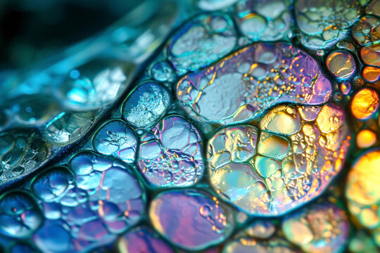 Microscopic cell structure, an abstract medical image capturing the intricate details of cellular structures under a microscope, creating a visually stunning and informative composition.
