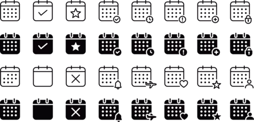 Fotobehang モノクロの正方形のカレンダーアイコンセット © syoko
