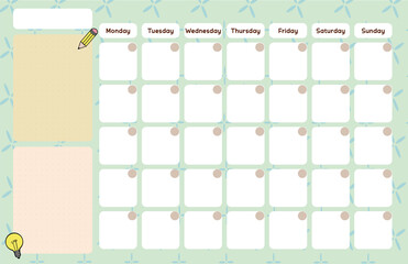 Plantilla flexible de calendario mensual, color verde en inglés 