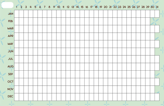 Plantilla flexible de calendario anual, color verde en ingl&eacute;s 