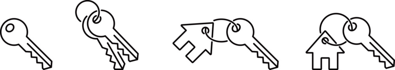 家の鍵の線画アイコンセット