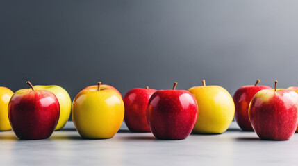 A line of apples in alternating red and yellow, representing choices and variety in a healthy diet.