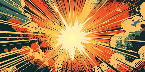 VIntage retro comics boom explosion crash bang cover book design with light and dots. Can be used for decoration or graphics. Graphic Art.  - obrazy, fototapety, plakaty