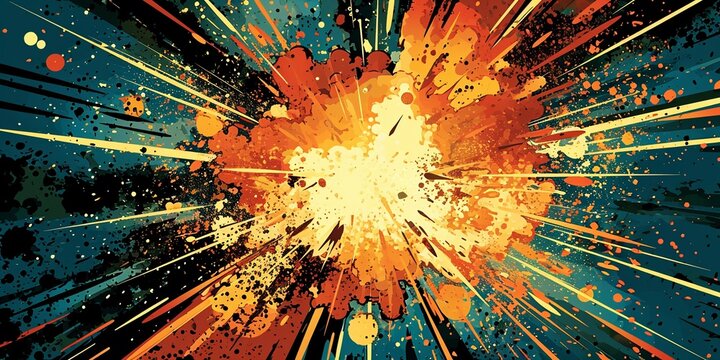 VIntage retro comics boom explosion crash bang cover book design with light and dots. Can be used for decoration or graphics. Graphic Art. 