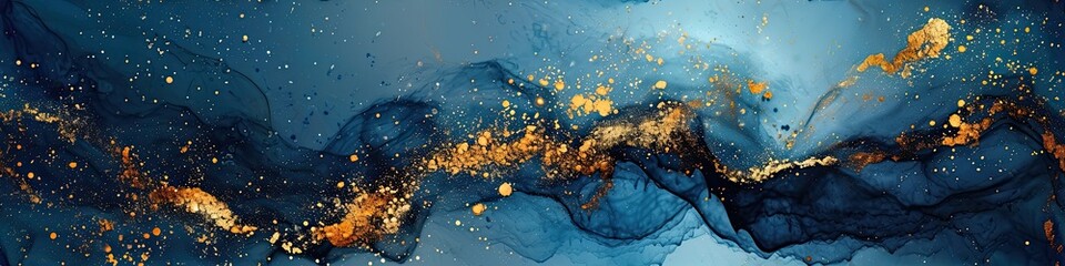 Blue and Gold Abstract Marbling Art for Elegant Interiors